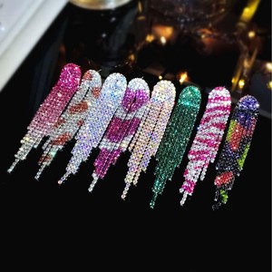 Boucles d'oreilles longues à pampilles en strass AB brillantes, élégantes boucles d'oreilles pendantes, boucles d'oreilles en cristal coloré de luxe pour cadeaux de fête - Product Image 2