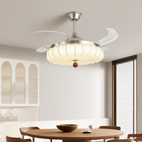 Lampes de plafond de lustre nordique de 42 pouces rétractables, luxueuses, simples, blanches, modernes, à 4 pales, avec lumières