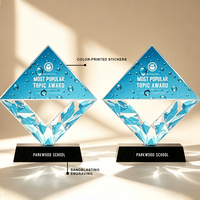 Trofeo de Cristal Personalizado para Demostraciones, Trofeo de Cristal Azul en Blanco para Grabar, Trofeo de Cristal para Ceremonias de Competición