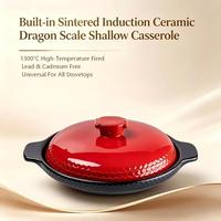Casserole plate en céramique à induction, motif écailles de dragon, avec couvercle en dôme et poignée non amovible, résistante aux hautes températures, compatible gaz, écologique