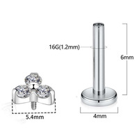 ASTM F136 G23 Titanium Piercing Jewelry 3 CZ Top Internal Thread Labret Stud