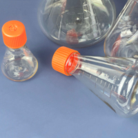 Frasco Erlenmeyer de boca ancha con tapa sellada y ventilada, botella de plástico estéril de PC con tapa de rosca