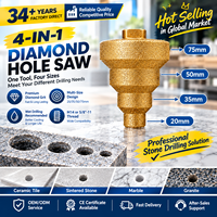 4 en 1, fraise conique multicouche diamantée brasée M14 de 20-35-50-75 mm, outil de dégrossissage pour utilisation humide et sèche, foret à chanfreiner en escalon