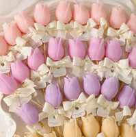 Bougie parfumée multicolore en forme de tulipe avec décoration en nœud en bois, en cire de soja, sans fumée, cadeau de festival, ornement