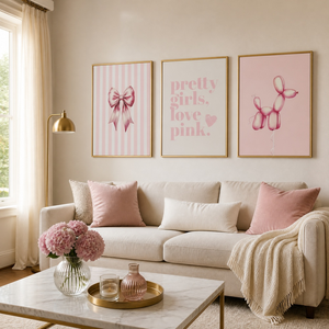 Arte Mural de Perro Globo con Lazo Rosa Coquette, con Marco de Aluminio Negro Mate, Decoración de 3 Piezas para Dormitorio de Niñas, Salón de Belleza, <span class=keywords><strong>Apartamento</strong></span> - Product Image 4