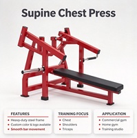 Machine de presse pectorale supine à charge libre pour l'entraînement des pectoraux et du haut du corps, en acier robuste, usage commercial en salle de sport