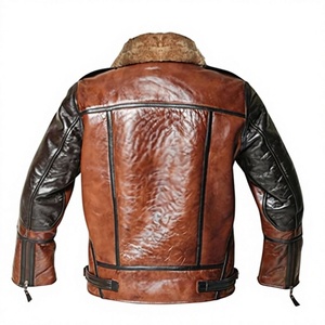 <b>Men's</b> Adults Genuine Sheepskin <b>Shearling</b> Leather <b>Jacket</b> Winter Biker Zip-Up Sherpa Collar Outerwear Front Windproof Breathable - Product Image 2