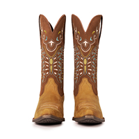 Botas Vaqueras al por Mayor para Mujer, de Cuero Genuino, Estilo Occidental, con Bordado de Mariposa, Zapatos de Moda para Chicas, Estilo Desierto