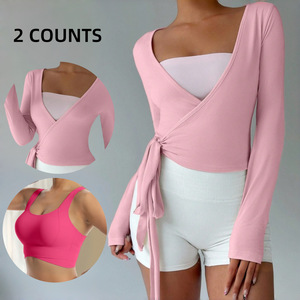 Conjunto de Yoga para Mujer al por Mayor: Camiseta Ligera y Transpirable con Protección Solar y Top con Cordones para Entrenamiento y Fitness - Product Image 2