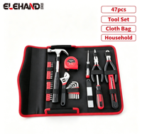 Elehand – Kit d'outils portables 47 pièces avec sac en toile, tournevis, pinces, clé à molette, marteau, lime – Trousse de réparation pour la maison