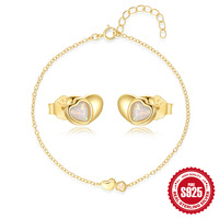 Ensemble de bijoux fins en argent sterling 925 plaqué or 18 carats avec bracelet et boucles d'oreilles en opale en forme de cœur pour femme, cadeau