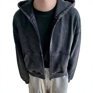 เสื้อฮู้ดซิปแบบยูนิเซ็กซ์ ทรงโอเวอร์ไซส์ สีพื้น ผ้าฝ้ายเฟรนช์เทอร์รี่แบบลำลอง ซักแล้ว ใส่ได้ในฤดูใบไม้ร่วง แขนเสื้อปกติ - Product Image 5