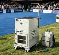 Cage de transport pour chien Solidpet n°2, respirante, à cadre en aluminium, fixe, avec boîte à outils de toilettage et roulettes