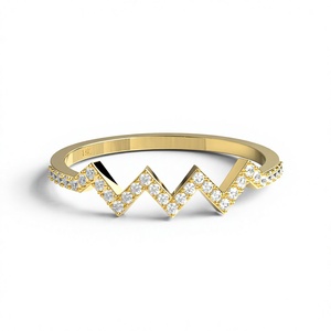 Zigzag 18K 14K Gold Plated Round Brilliant Cut Lab Grown Diamond <b>Ring</b> <b>Band</b> Wave Heartbeat Half Eternity <b>Band</b> Stackable Wedding - Product Image 1