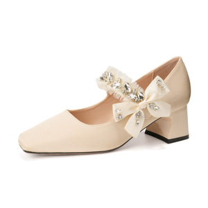 Zapatos Mary Jane con Punta Cuadrada, Tacón Bloque, Decoración de Flores de Satén, Zapatos de Tacón para Boda - Product Image 4