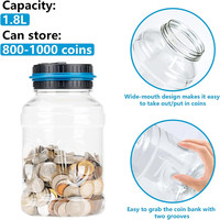 Tirelire numérique 1,8 L avec écran LCD pour compter les pièces de monnaie, tirelire pour argent liquide, pièces USD et EURO, coffre-fort pour défi d'épargne