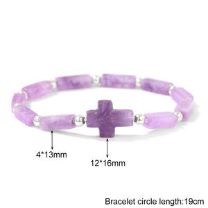 Nouveau Bestone hommes et femmes cristal naturel améthyste oeil de tigre croix breloque Bracelet perlé à la mode Bracelet en pierre naturelle - Product Image 4