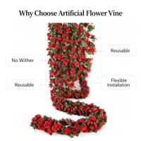 Guirlande de fleurs artificielles en forme de vigne de roses avec feuilles vertes, en soie, pour chemin de table de mariage, décoration de fête de Noël