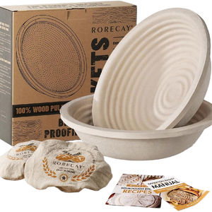 Cestas de fermentación de masa de panadería <span class=keywords><strong>JOHO</strong></span> de pulpa de madera, juego de 2 de 9 pulgadas, 2.2 lb, antiadherentes, aptas para lavavajillas, ecológicas y seguras para alimentos - Product Image 1