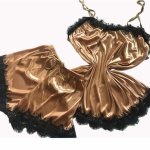 Ensemble pyjama deux pièces pour femmes, sexy, été, dentelle unie, sans manches, haut court, short à taille élastique, respirant, séchage rapide - Product Image 6