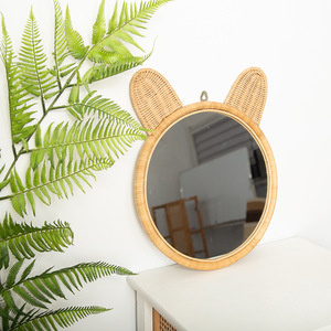 Specchio da Parete Bohémien con Orecchie di Gatto in Rattan 32CM, Specchio Decorativo per Trucco per Casa e Bagno - Product Image 4