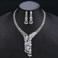 Ensemble collier et boucles d'oreilles de haute qualité à motif léopard, zircon cubique unique, accessoire de fête parfait pour femmes, en cuivre - CN11216