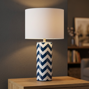 Blue White Metal Table Lamp Modern Bedside Desk <b>Light</b> Warm LED Eye-Caring Plug-In <b>Shade</b> <b>for</b> <b>Bedroom</b> Living Room - Product Image 2