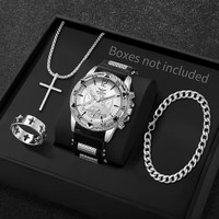 Lot de 4 montres à quartz pour homme avec cadran arabe, bracelet en silicone et collier assorti – Style décontracté et professionnel (Reloj Hombre)