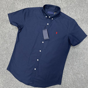 Logo ricamato all'ingrosso di grandi dimensioni senza ferro allentato Anti-Pilling per camicie a maniche corte in popeline di cotone Casual da <span class=keywords><strong>uomo</strong></span> estivo - Product Image 3