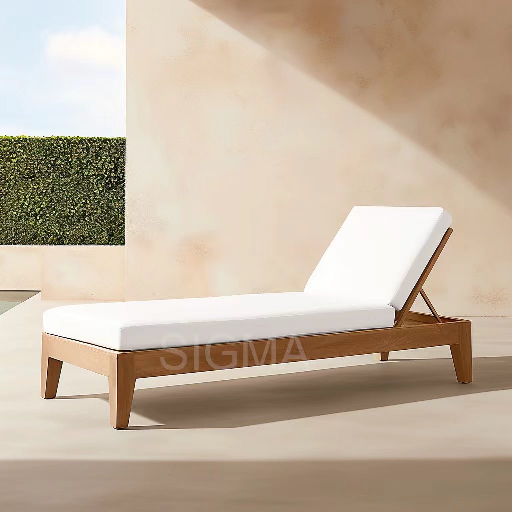 Luxury Villa Modern Teak Garden Lounge Solid Teak Wood Sunbed Outdoor Furniture