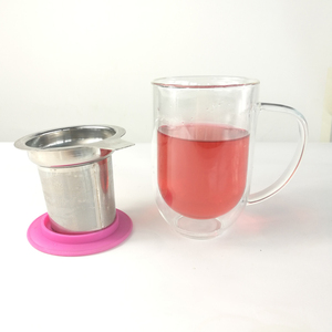 Tasse à thé en verre borosilicate transparent 400ml Double couche <span class=keywords><strong>avec</strong></span> <span class=keywords><strong>filtre</strong></span> extra fin en acier inoxydable pour café et thé - Product Image 1