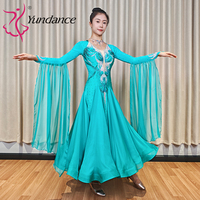 Robe de danse de salon Yundance B-26074 personnalisée en mousseline turquoise avec strass, jupe fluide, tenue de scène standard, longue robe