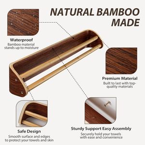 Porte-serviettes double en bois massif et <span class=keywords><strong>bambou</strong></span> Porte-serviettes double pour mur Porte-serviettes double pour salle de bain Tiges résistantes à <span class=keywords><strong>l</strong></span>'<span class=keywords><strong>eau</strong></span> - Product Image 5