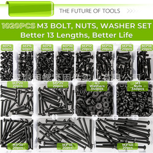 Black Pan Head Hex <b>Socket</b> <b>Screws</b> With Flat Washer Nuts Set 1020pcs For Electronic Equipment Assembly - Product Image 2