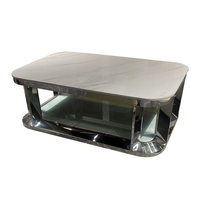 Table de bureau moderne rectangulaire arrondie avec bande décorative en métal doré épais pour club de cinéma privé, KTV, salle VIP, bar