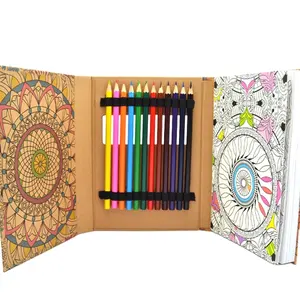 Set di libri da colorare a 3 pieghe con etichetta privata creativa di vendita calda di alta qualità all'ingrosso con 12 matite colorate per adulti e bambini