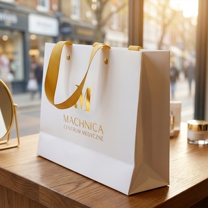 Sac de shopping en papier personnalisé pour boutique avec poignée en ruban, emballage de luxe pour vêtements haut de gamme <span class=keywords><strong>et</strong></span> marques de mode - Product Image 1