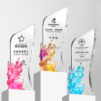 Trophée personnalisé en cristal Liuli avec base en cristal noir, sculpture à la main, coloration, logo gravé au laser, récompense d'entreprise, souvenir, cadeau