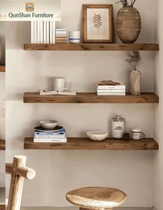 Étagères murales flottantes vintage en bois massif naturel, multi-niveaux, résistantes à l'humidité, pour le rangement de livres, meubles de rangement, support de rangement pour <span class=keywords><strong>CD</strong></span> - Product Image 2