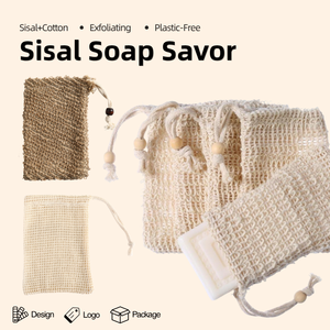 Pochette en coton sisal naturel pour savon, exfoliante, avec cordon de serrage, support suspendu, sans plastique, pour la salle de bain - Product Image 1