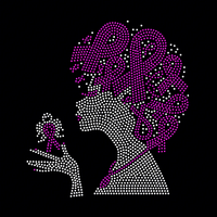 Ruban de cancer du sein rose fer sur transfert de strass Bling Hot Fix Afro Girl Awareness Applique