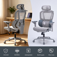 Chaise de bureau ergonomique entièrement en maille pivotante avec appuie-tête réglable, soutien lombaire double séparé et accoudoirs réglables, idéale pour l'école