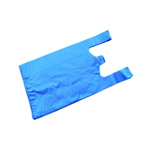 High Quality Biodegradable PE Plastic T-Shirt Bag Carrier Shopping Vest <b>Blue</b> Factory Wholesale Price for Supermarket Use - Product Image 1