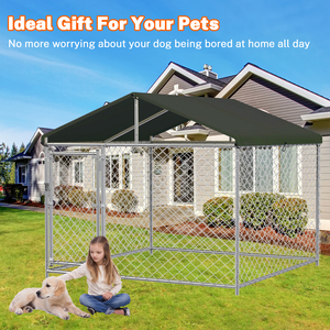 Large Outdoor Dog Kennel 120x120inch Heavy Duty Outside Dog Kennel With Roof, Galvanized Steel Dog Kennel Fence - Product Image 4