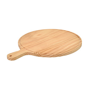 Plateau de service rond en bois avec poignée pour pizza, steak, gâteau, pain et pâtisserie, planche de cuisine en bois massif - Product Image 4