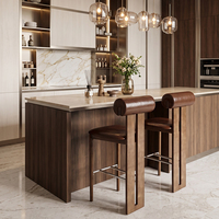 Tabouret de bar en bois de frêne massif, tabouret de comptoir rembourré en cuir de qualité supérieure, tabouret haut moderne à grain naturel pour boutique de bijoux et showroom