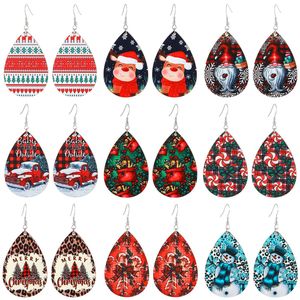 Comercio exterior transfronterizo Tema de Navidad para mujer Gota de agua Impresión en color Pendientes de madera Campana de árbol Muñeco de nieve Ganchos para las orejas Vacaciones - Product Image 3