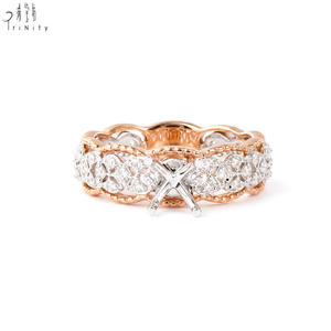 Exclusive Two Color Hollow Out Design 18K Solid Gold Real Natural Diamond Semi Mount Setting Engagement <b>Ring</b> For Women's Wedding - Product Image 1
