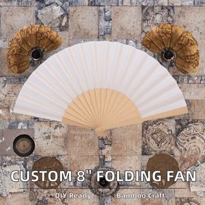 Abanico Plegable de Bambú Vintage de 8 Pulgadas Personalizable, Pintado a Mano, en Blanco para Publicidad, Decoración del Hogar o Regalo - Product Image 2