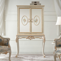 Vitrine sur pied en bois massif blanc sculpté à la main, écologique, à double porte, pour salon